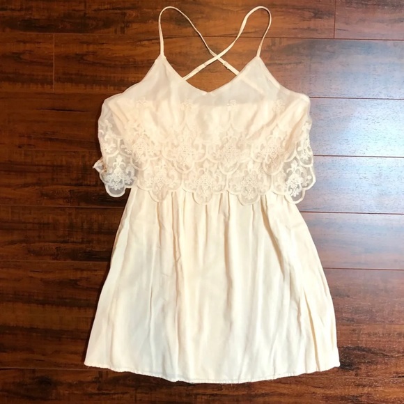 Vintage Cream Embroidered Eyelet Mini Dress - Picture 2 of 7